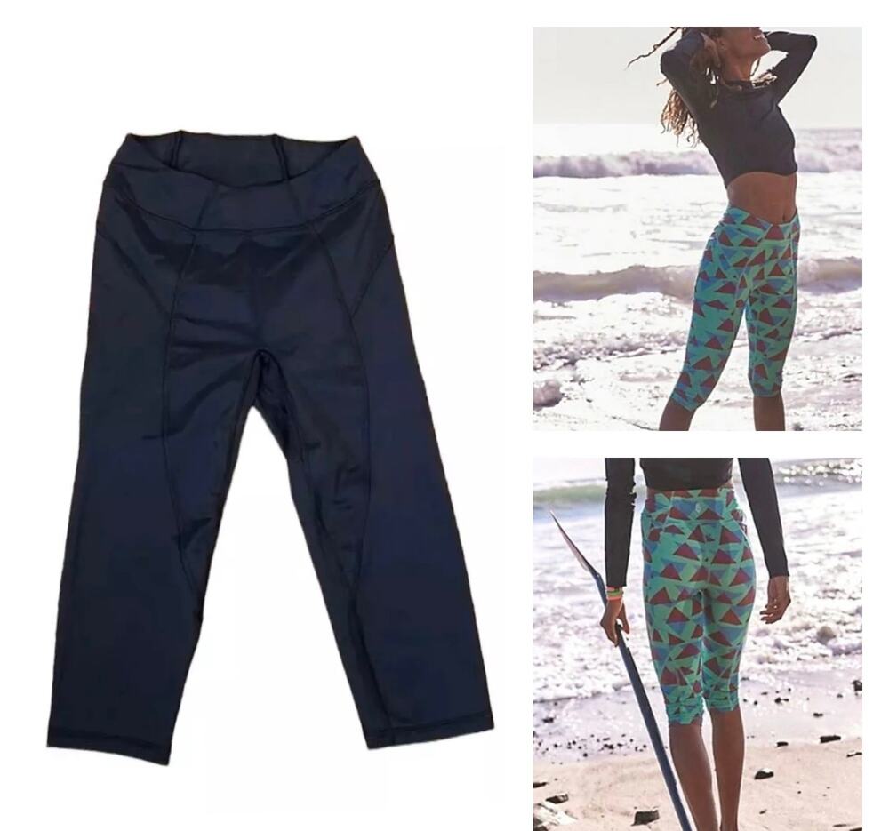Free People Make Way Rasher Surf Capri Black Legging Rash Guard Swim Size Small
